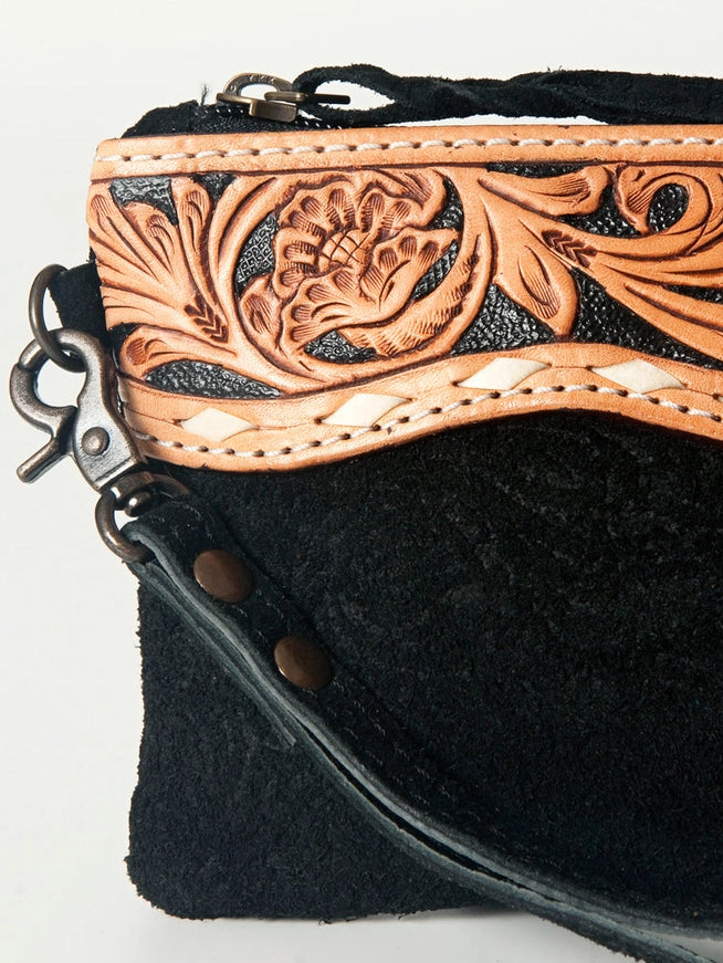 American Darling Fringe & Floral Tooled Leather Wristlet ADBG344DM1