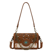 Trinity Ranch Brown Cowhide Floral Crossbody Bag TR205-888BR.