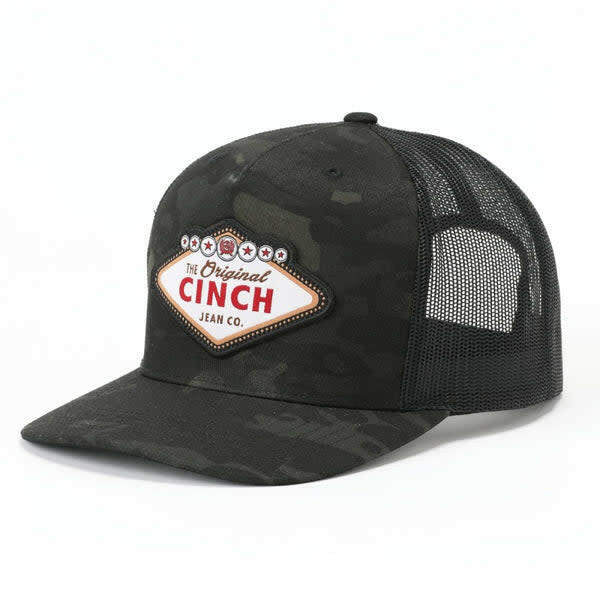Cinch Men's Black Camo Trucker Cap.