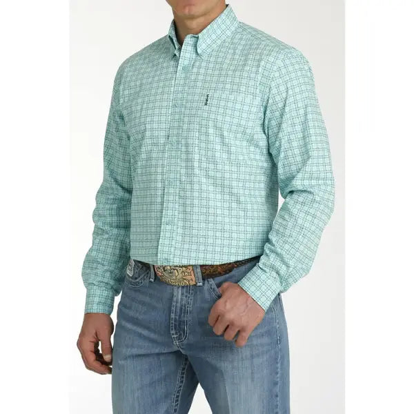 Cinch Men's Mint Patterned Long Sleeve Shirt.