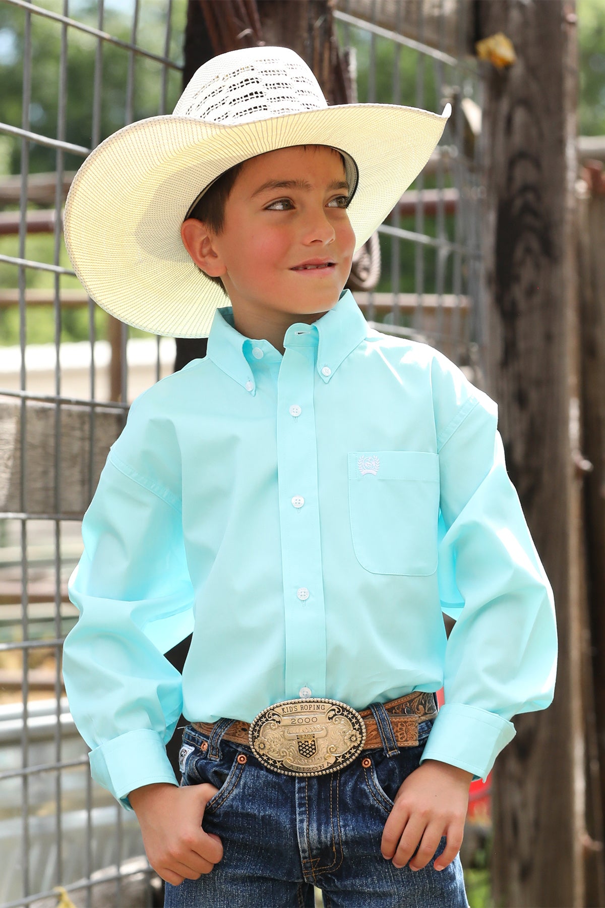 Cinch Boy's Solid Turquoise long Sleeve Shirt MTW7060382