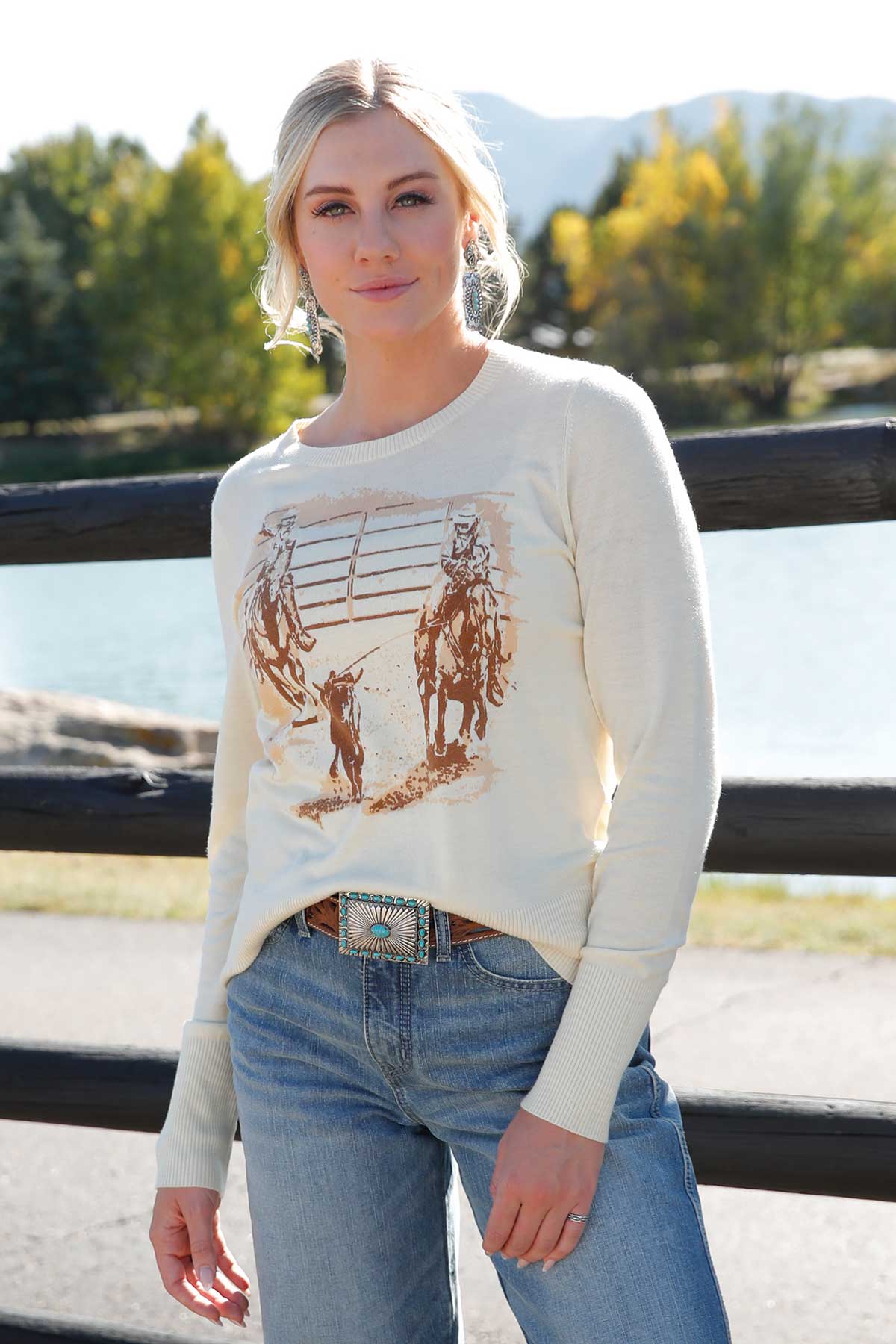 Cruel Girl Women's Cream Graphic Sweater CTK7523001