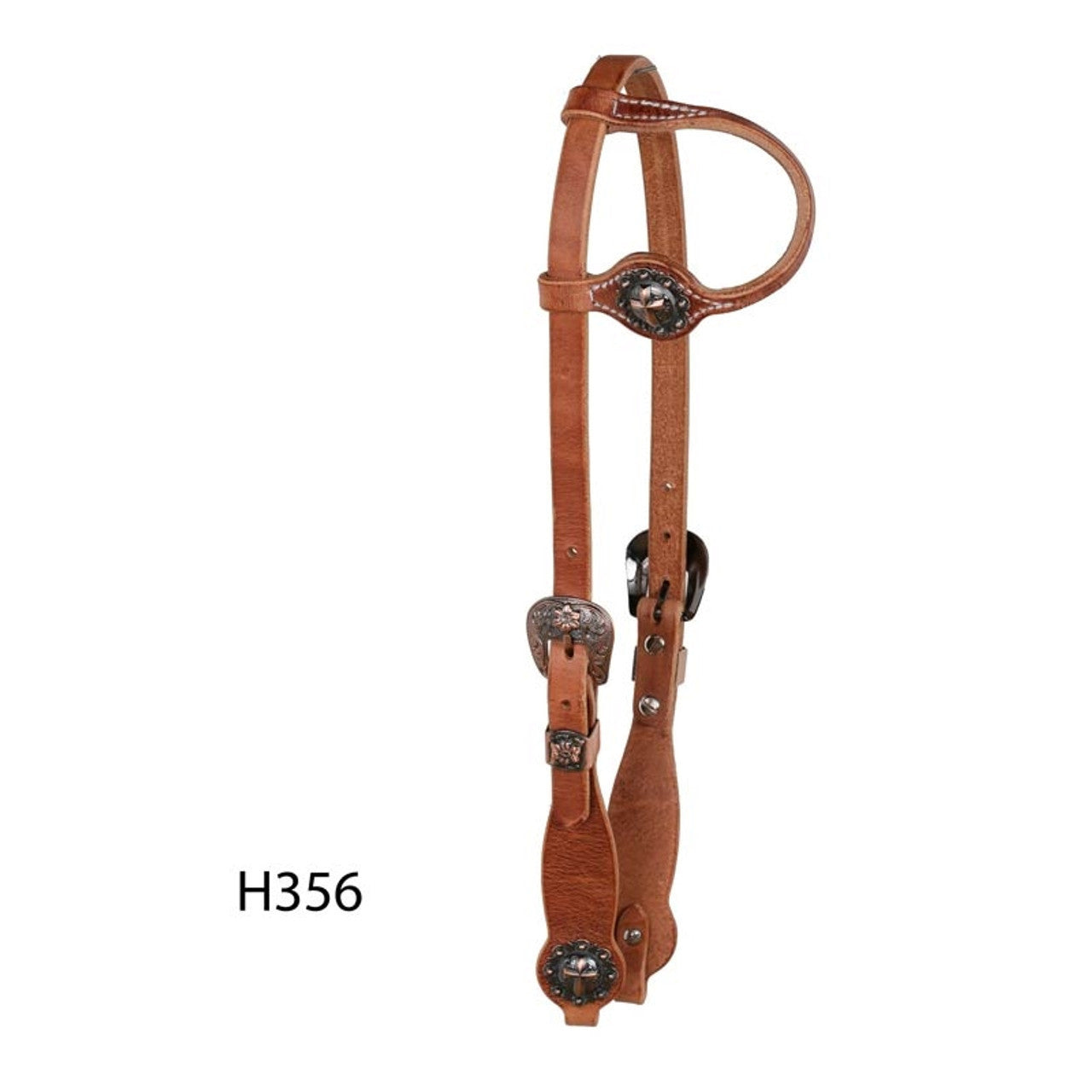 Berlin Leather Cowboy Culter One Ear Copper Cross Concho Headstall H356