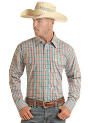 Panhandle Slim Men's Turquoise Plaid Shirt pmb2s03775 C3