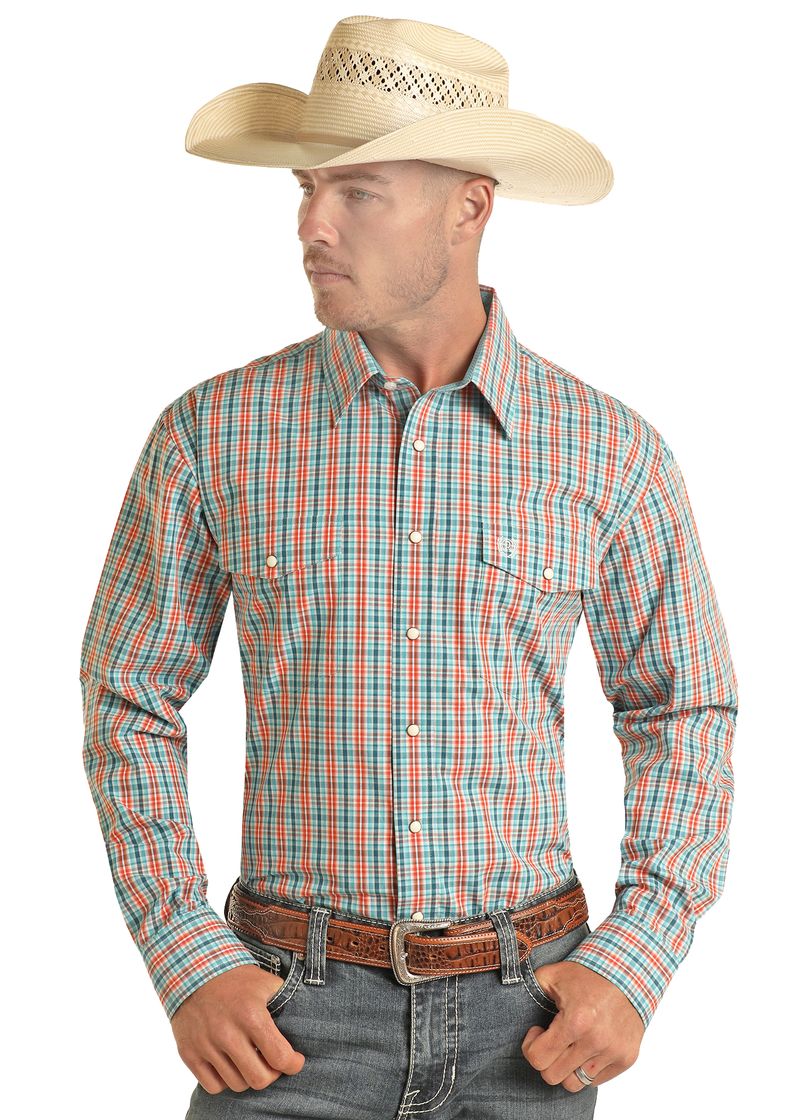Panhandle Slim Men's Turquoise Plaid Shirt pmb2s03775 C3