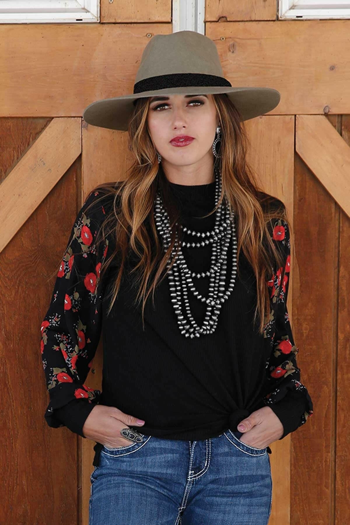 Cruel Girl Women's Floral Sleeve Shirt.