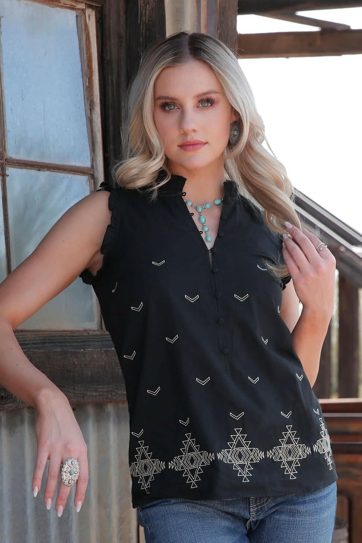 Cruel Girl Women's Black Woven Tank Top.