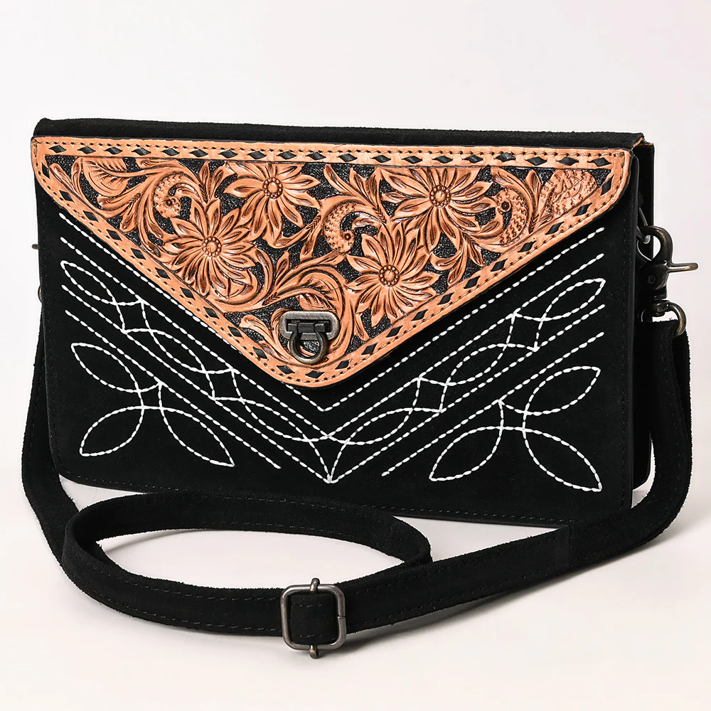 American Darling Suede Envelop Bag with Hand-Tooled Leather ADBG1623A.