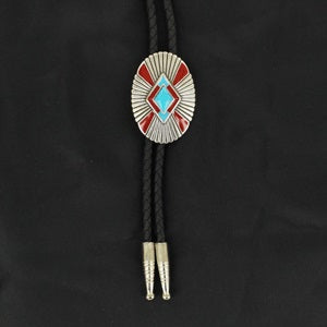 Double S Turquoise and Red Stone Bolo Tie 22814