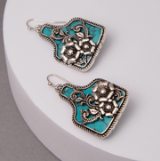 SP Sophia Collection Turq Floral Cow Tag Earring E17060SBTQ.