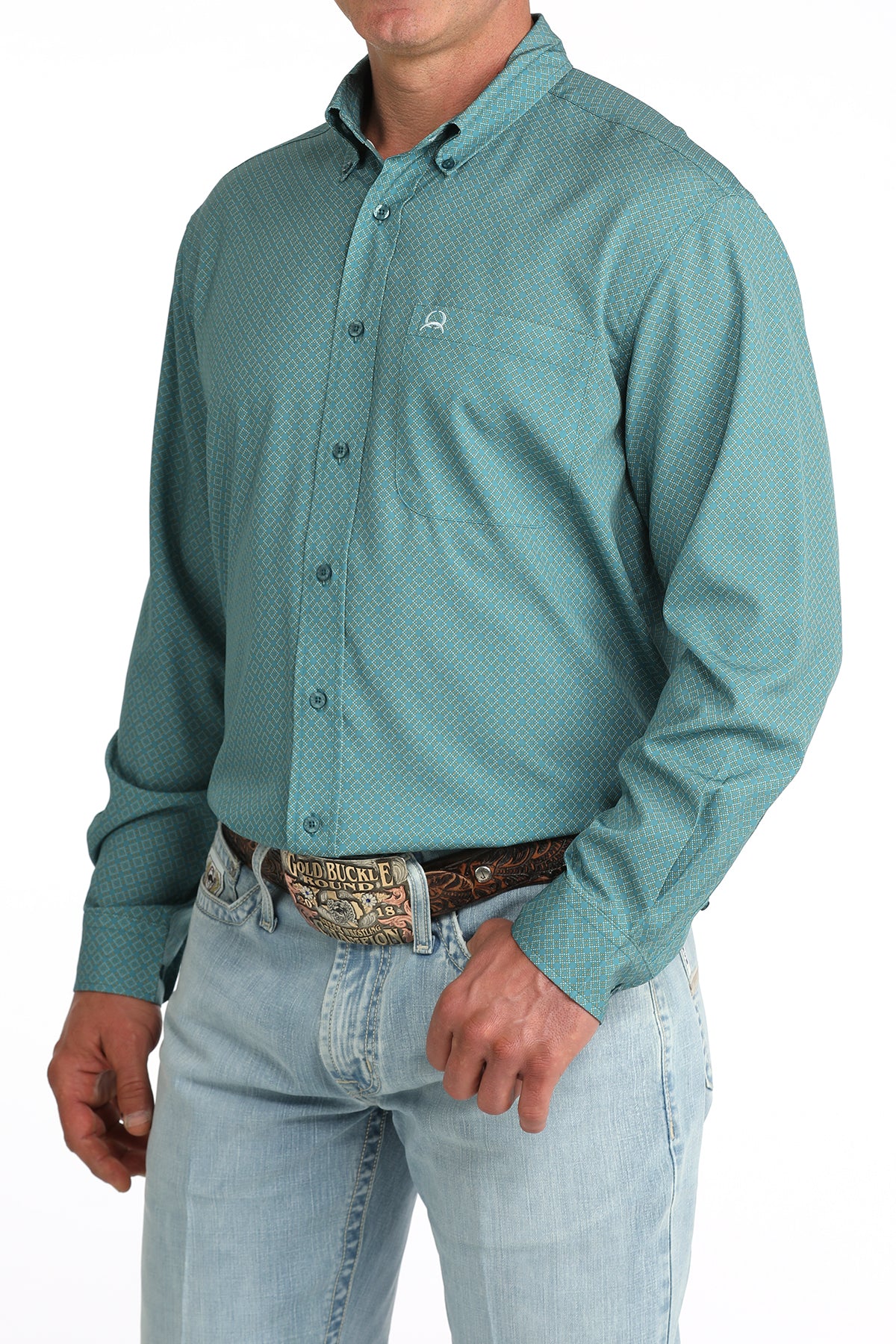 Cinch Men's Teal Printed Arenflex Long Sleeve Shirt MTW1724004.