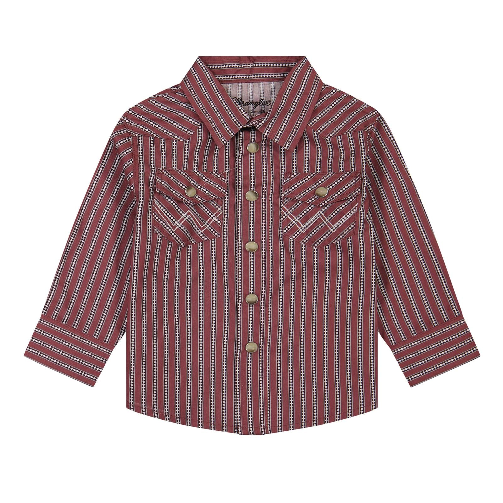 Wrangler Boy's Red Striped LS Snap 2381494.