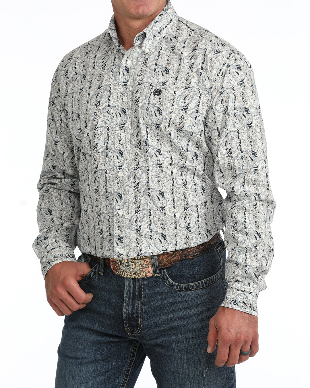 Cinch Men's Cream Print LS Button MTW1106154.