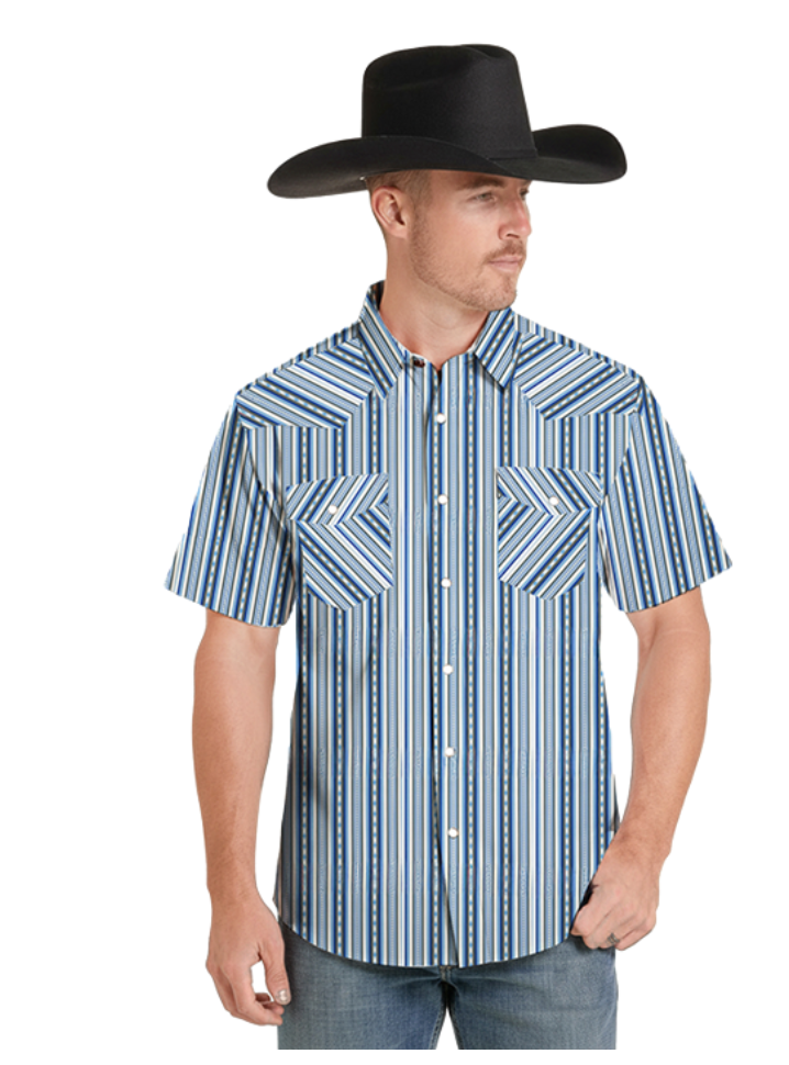 R&R Blu SS Stripe Snap BMN3S09433.