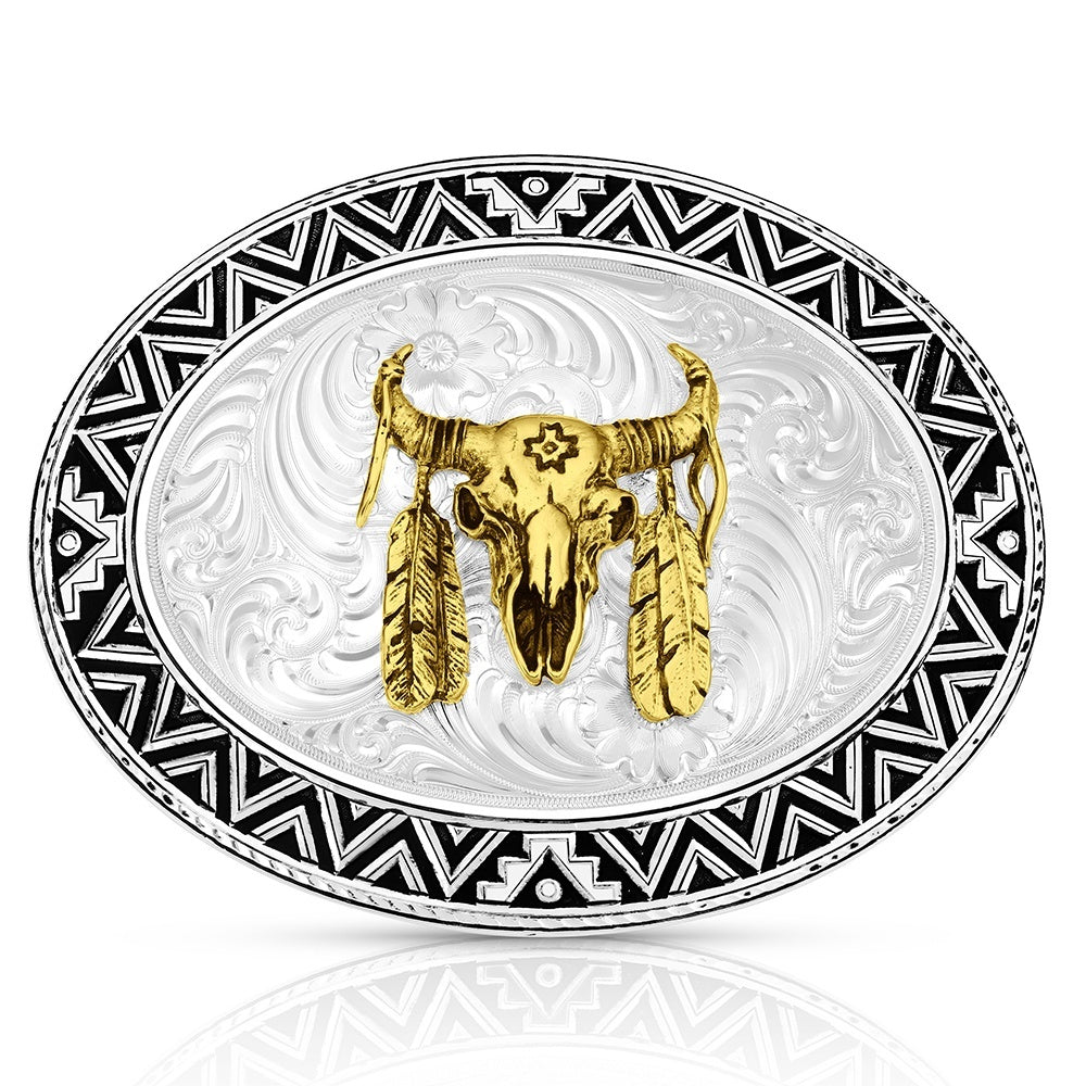 Montana Silversmiths Dancing Compass Buckle with Buffalo Skull 56910-447