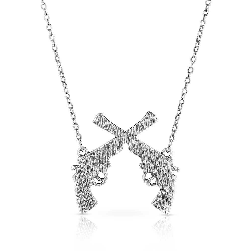 Montana Silversmiths Crossed Pistols Pendant Necklace.