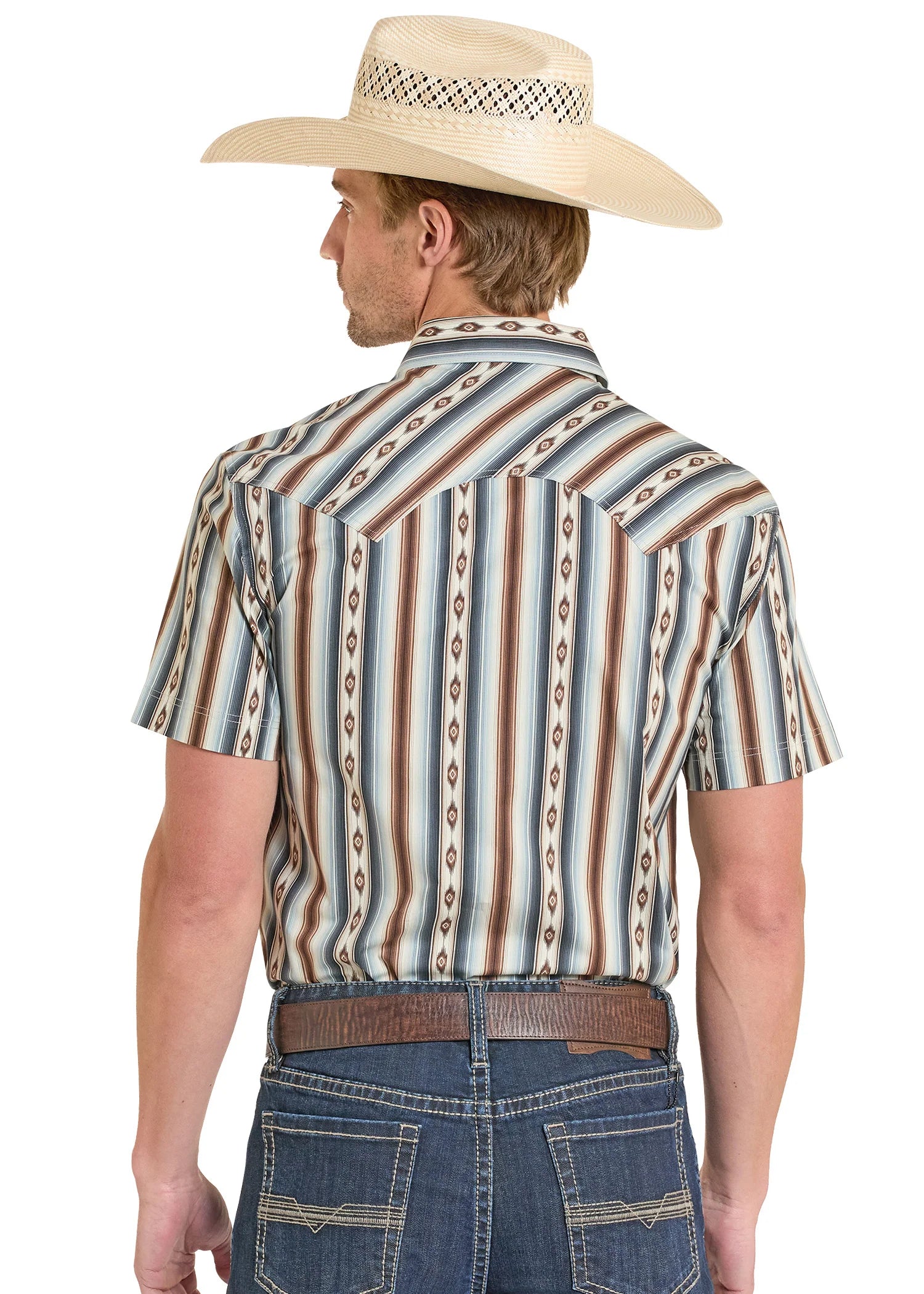 Rock & Roll Denim Men's Dale Brisby Slim Fit Aztec Striped Snap Front Shirt BMN3S08306
