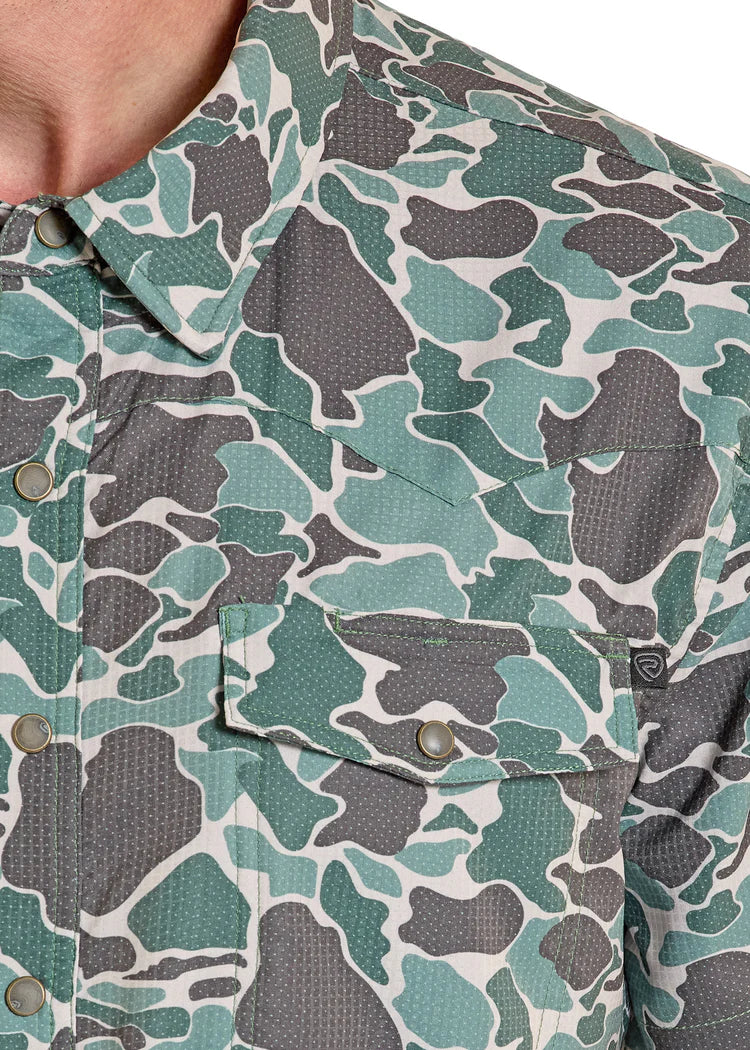 Rock & Roll Denim Men's Green Camo Tek Western Snap Front Shirt BMN3S08395