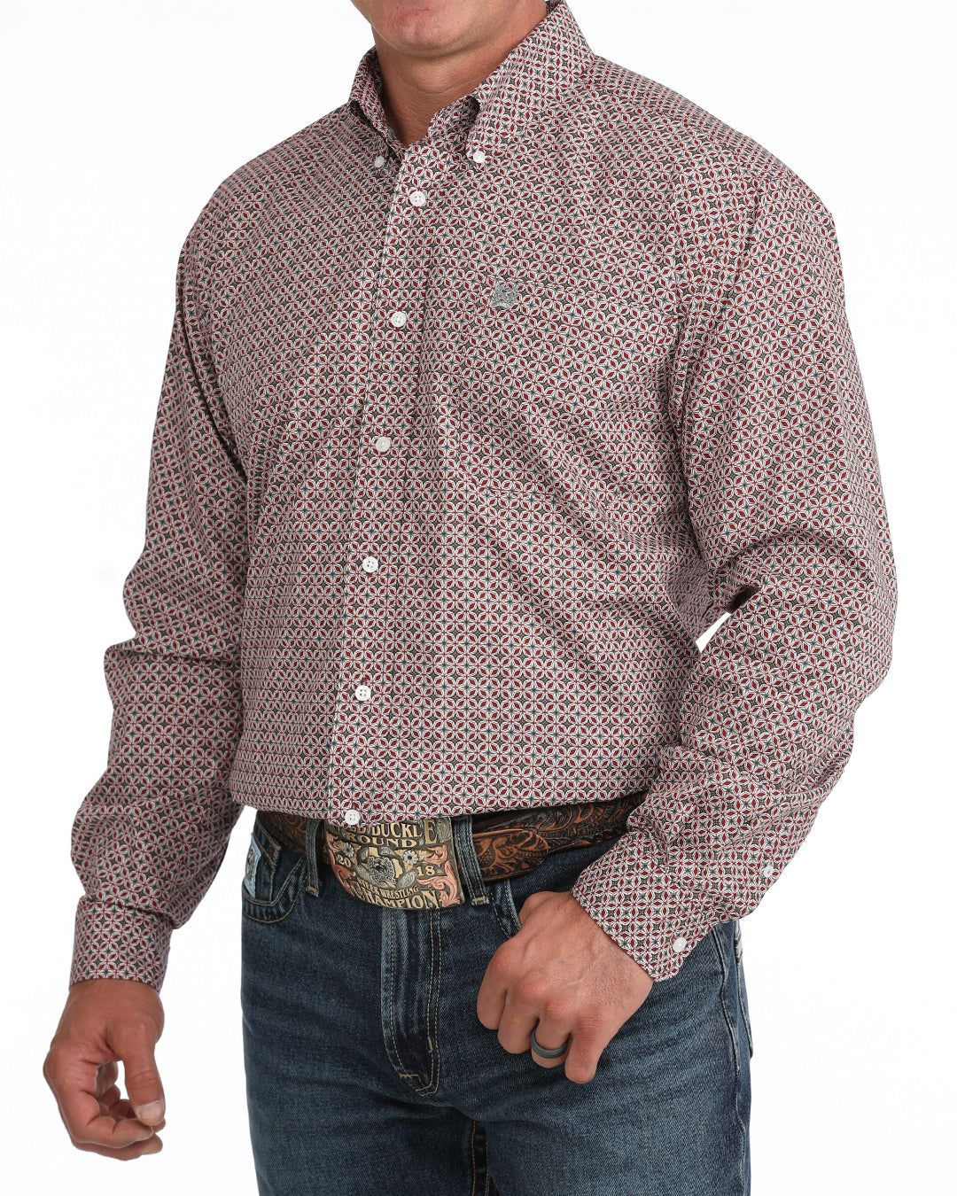 Cinch Men's Burgundy Print LS MTW1106140.