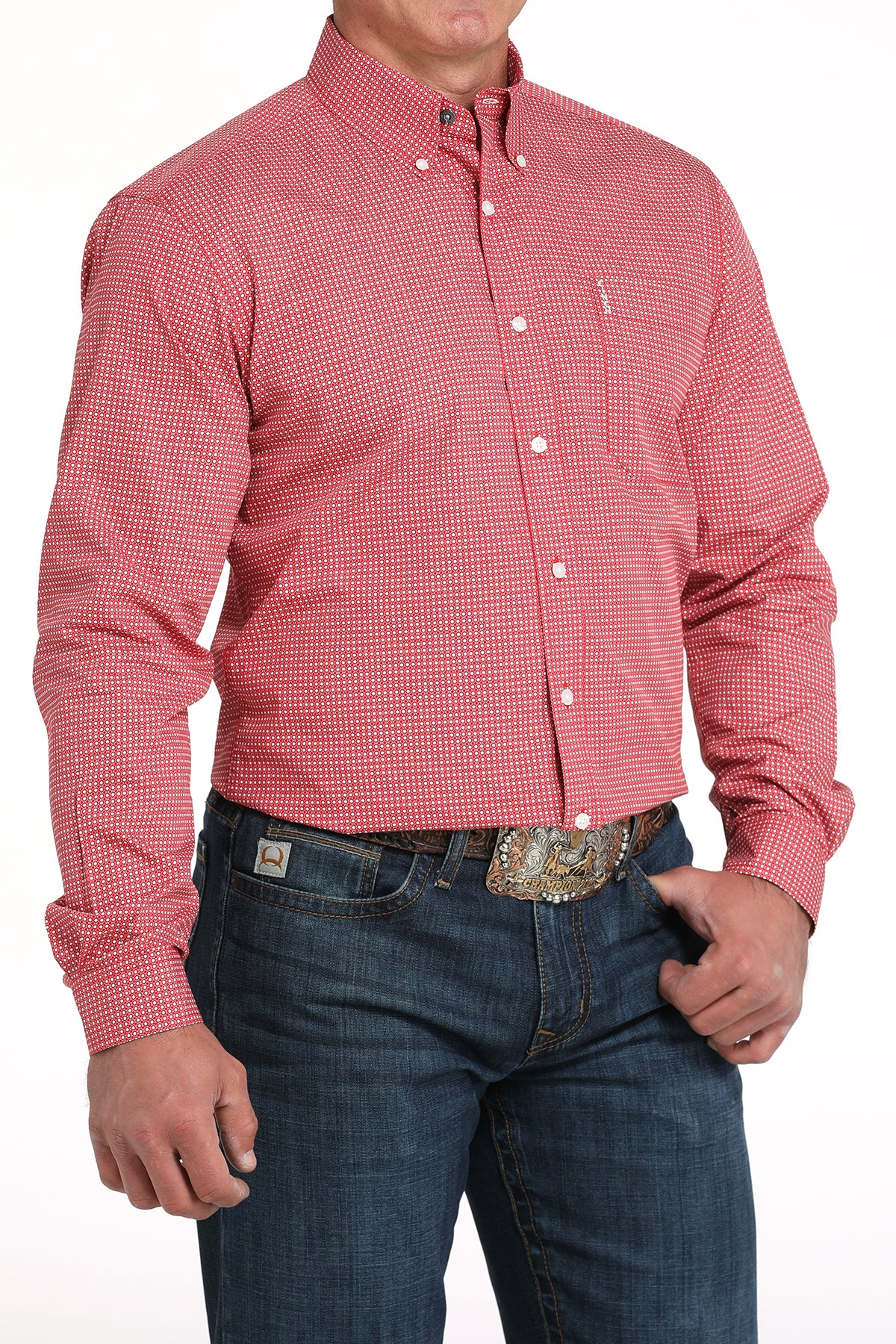 Cinch Men's Red Printed Modern Long Sleeve Shirt MTW1347143