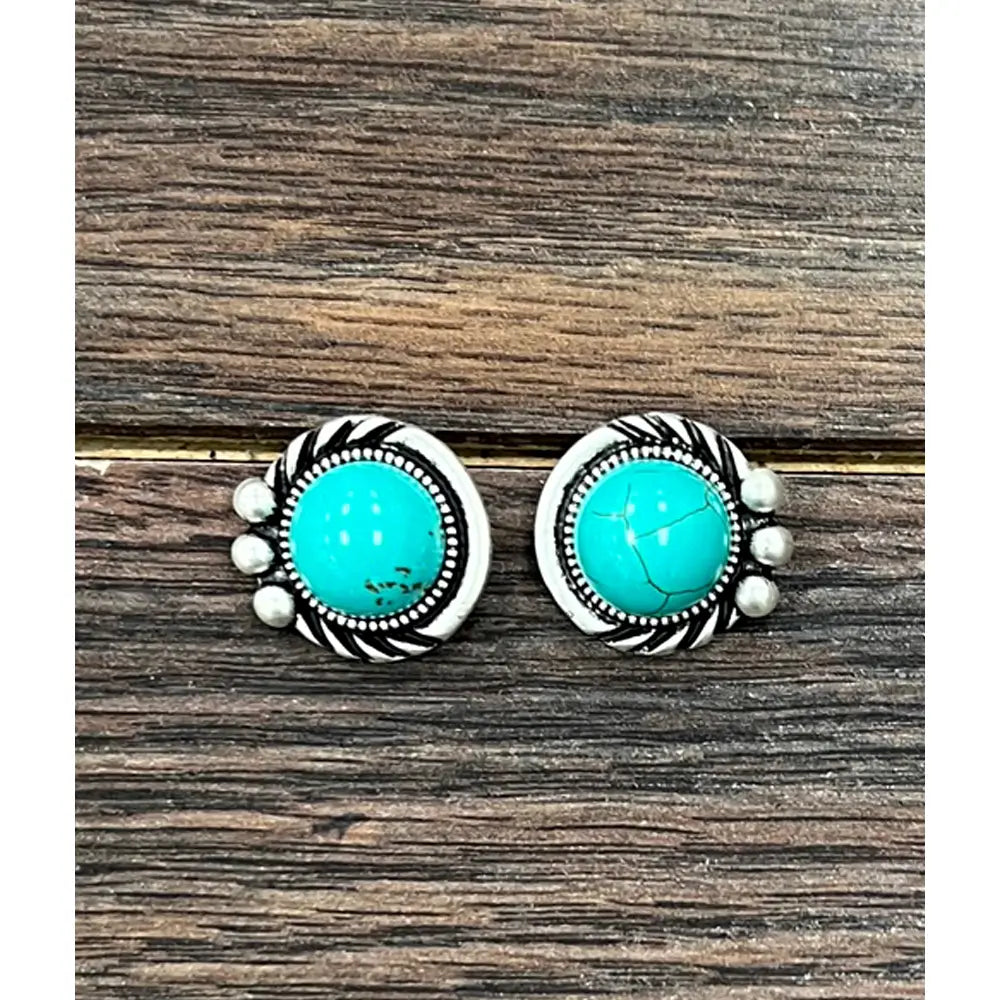 Isac Turquoise Round Stud Earrings 724213