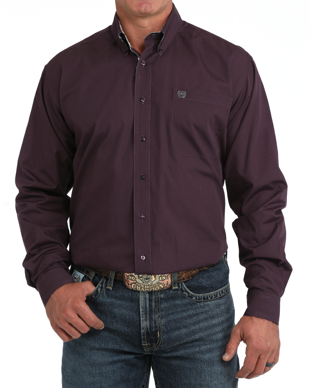 Cinch Men's Solid Purple LS Button MTW1106160.