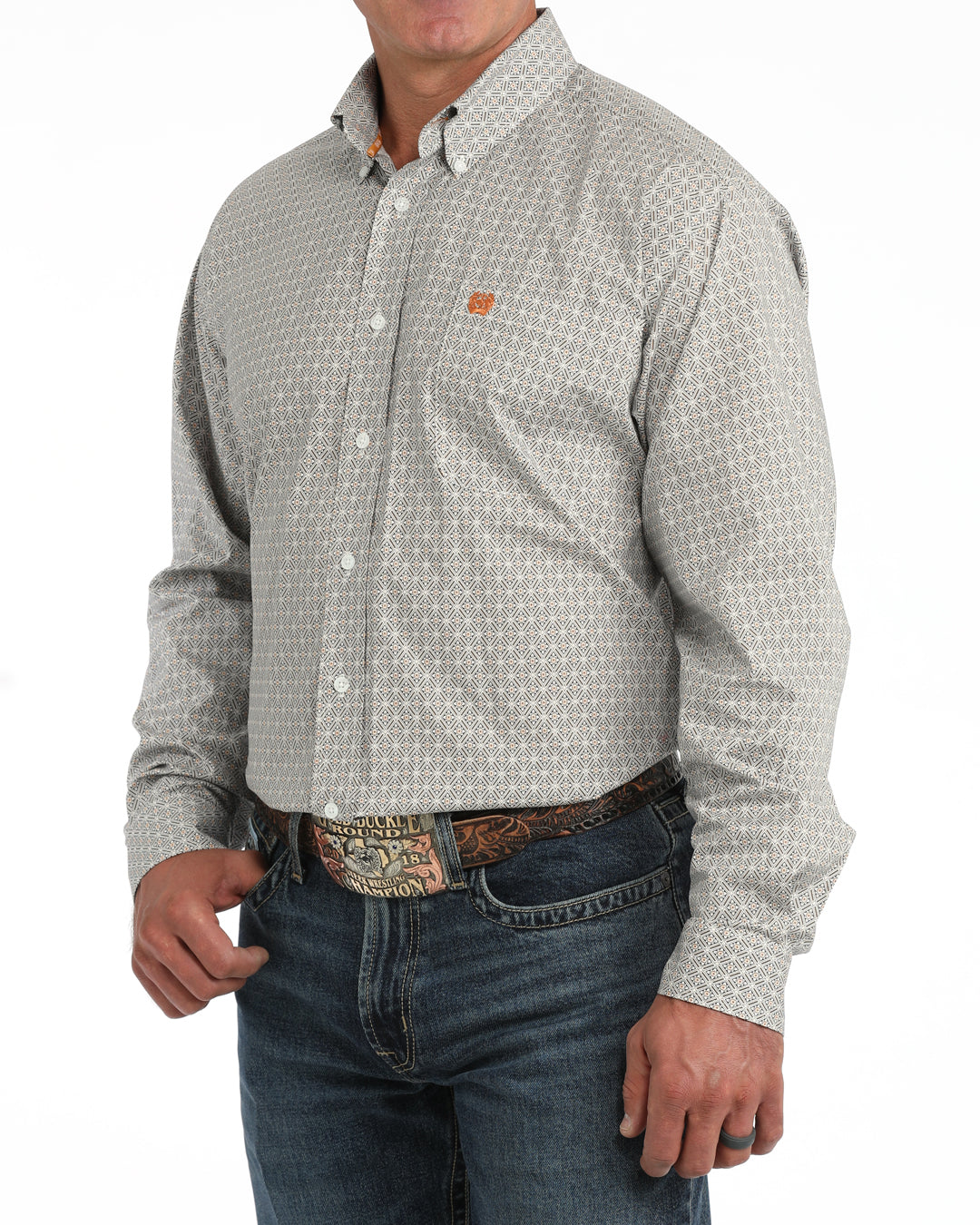 Cinch Men's Org/Wht Diamond LS MTW1106133.