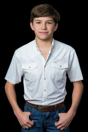 Ferrell Kid's Core White Short Sleeve Snap Shirt KSS3002300.