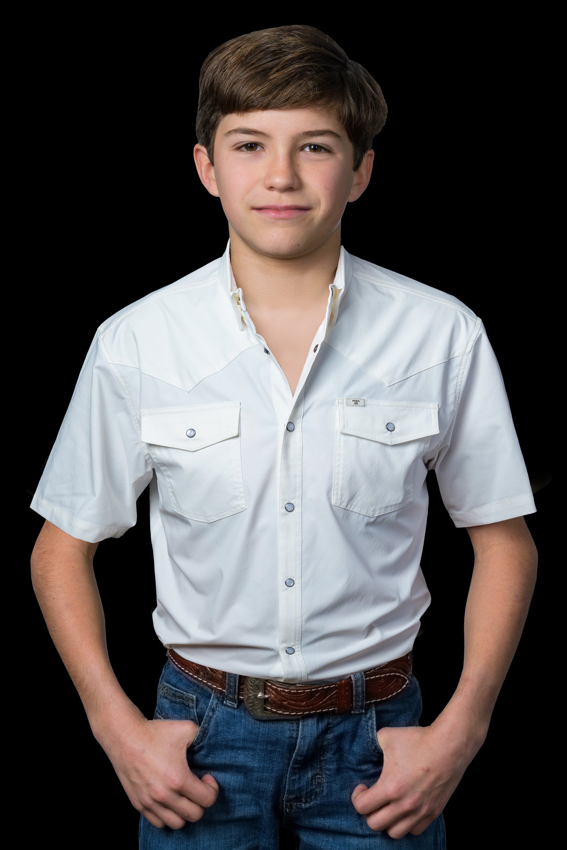 Ferrell Kid's Core White Short Sleeve Snap Shirt KSS3002300.
