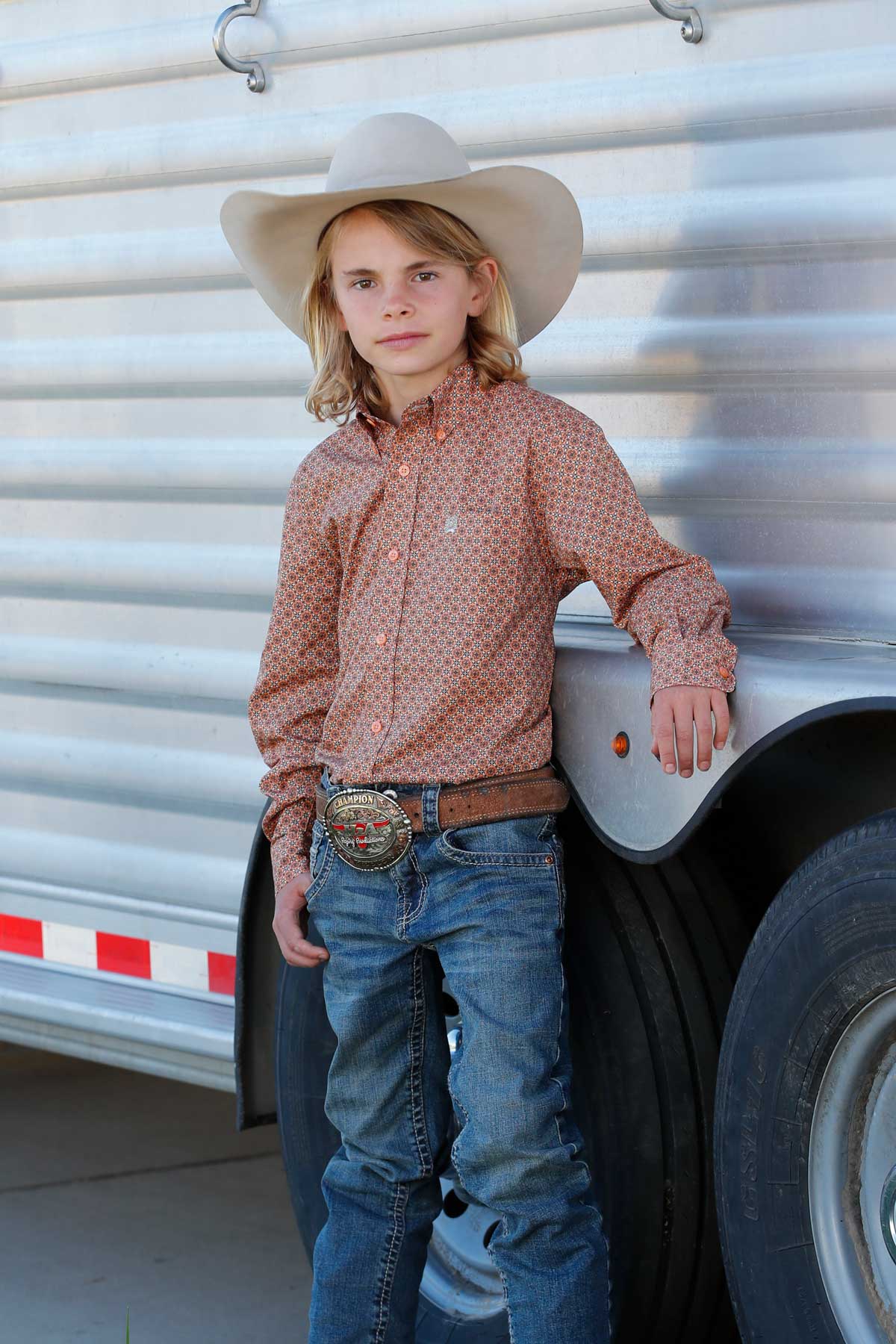 Cinch Boy's Coral Printed Button Down Shirt MTW7060389