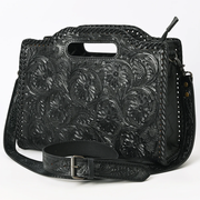 American Darling Black Hand-Tooled Leather Clutch with Floral Carving ADBG1474.
