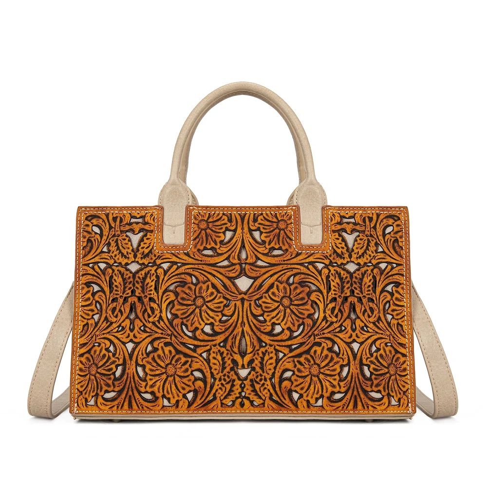Trinity Ranch Brown Tooled Leather Tote Bag TR214-8802BR.
