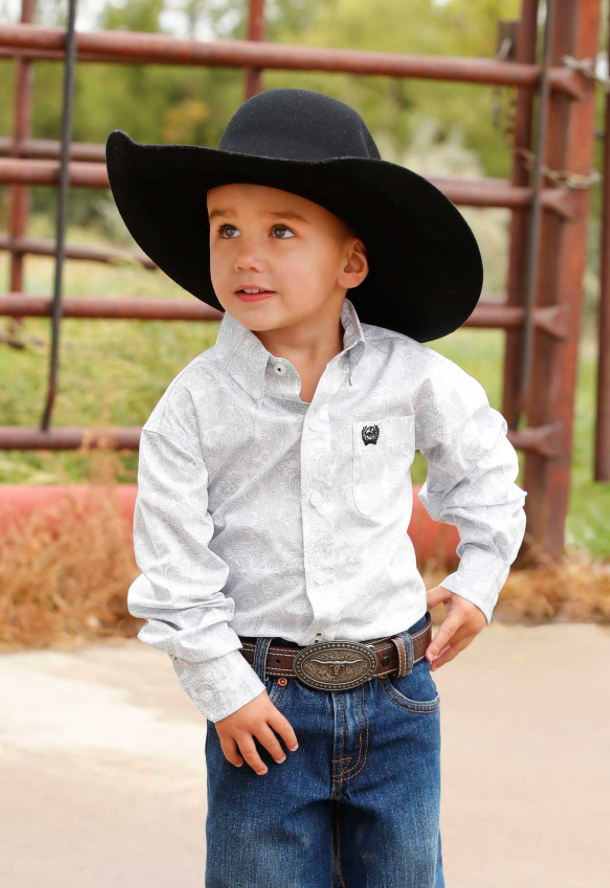 Cinch Toddler Boy's White Printed Long Sleeve Shirt MTW7061393
