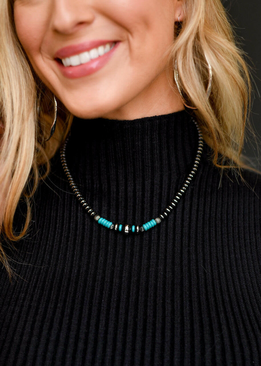 West & Co 16" Silver and Black Rondell Necklace.