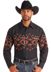 Panhandle Slim Longhorn Border Print Snap Front Shirt