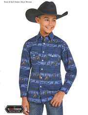 Rock & Roll Boy's Blue Western Print Shirt BBN2S07135