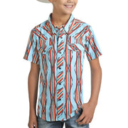 Rock & Roll Boy's Striped Short Sleeve Snap Shirt BBN3S04225