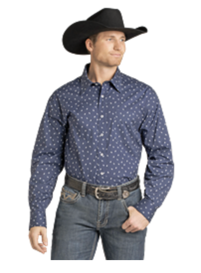 Rock & Roll Men's Navy Printed Long Sleeve Shirt BMB2S07137