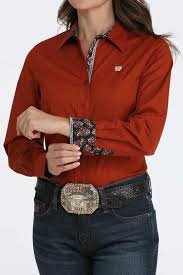 Cinch Women's Red Long Sleeve Shirt MSW9165073