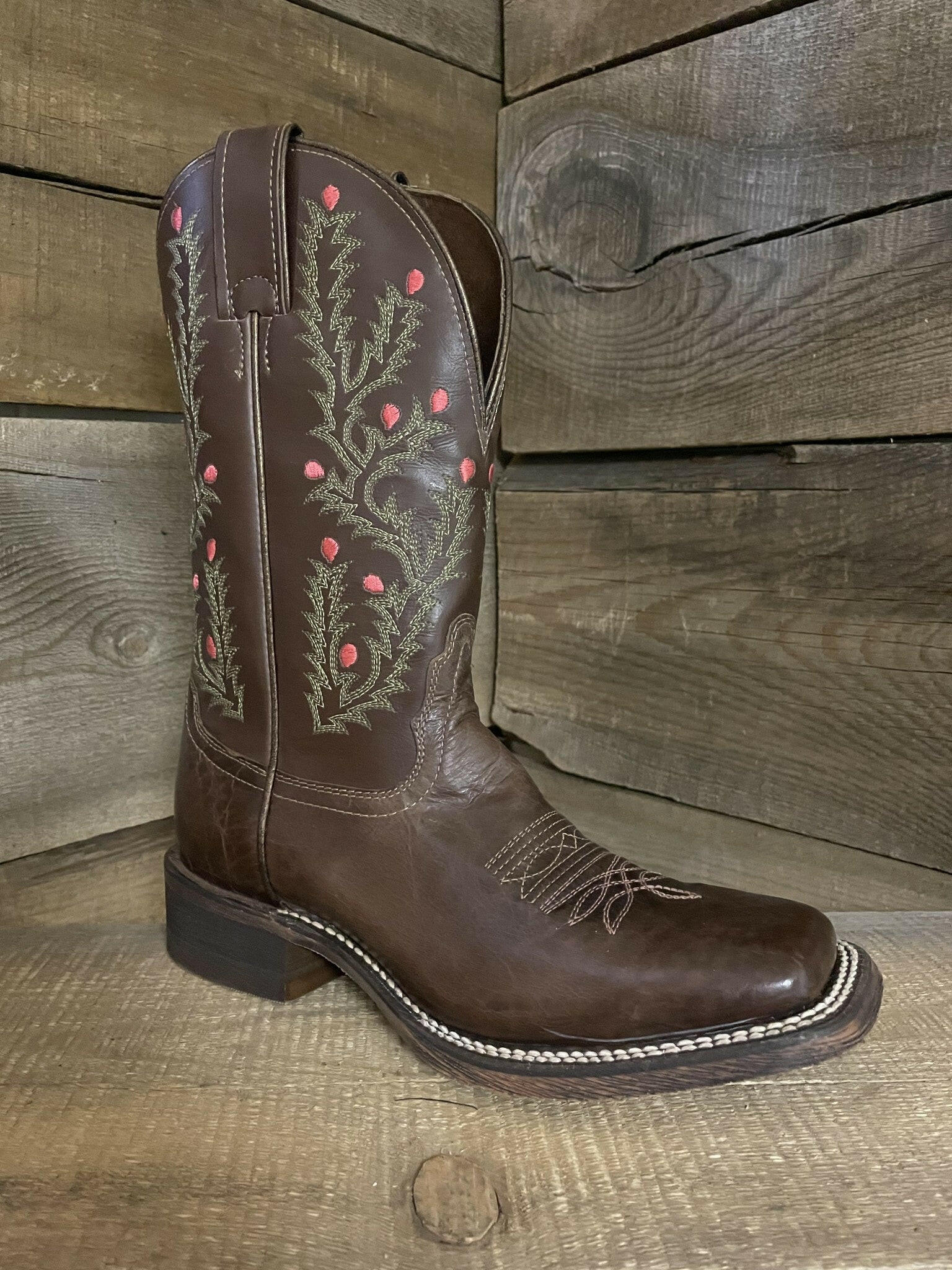Nocona Ladies Brown Floral Western Boot.