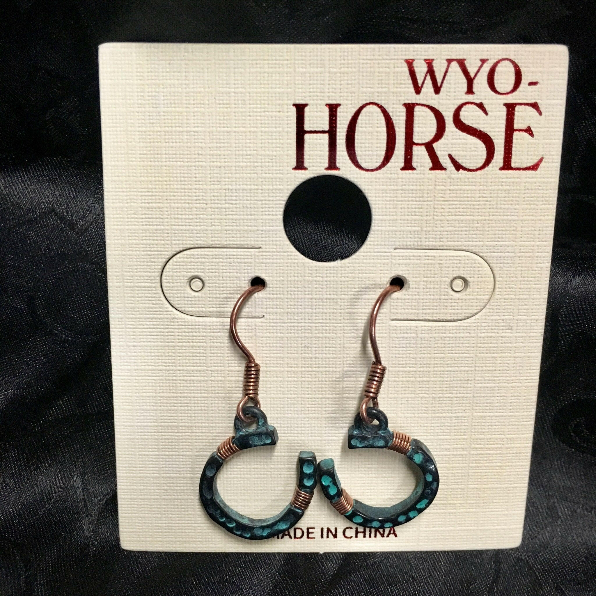Patina Wire Wrapped Horseshoe Earrings.