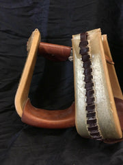 Rawhide Covered Metal Roper Stirrups.