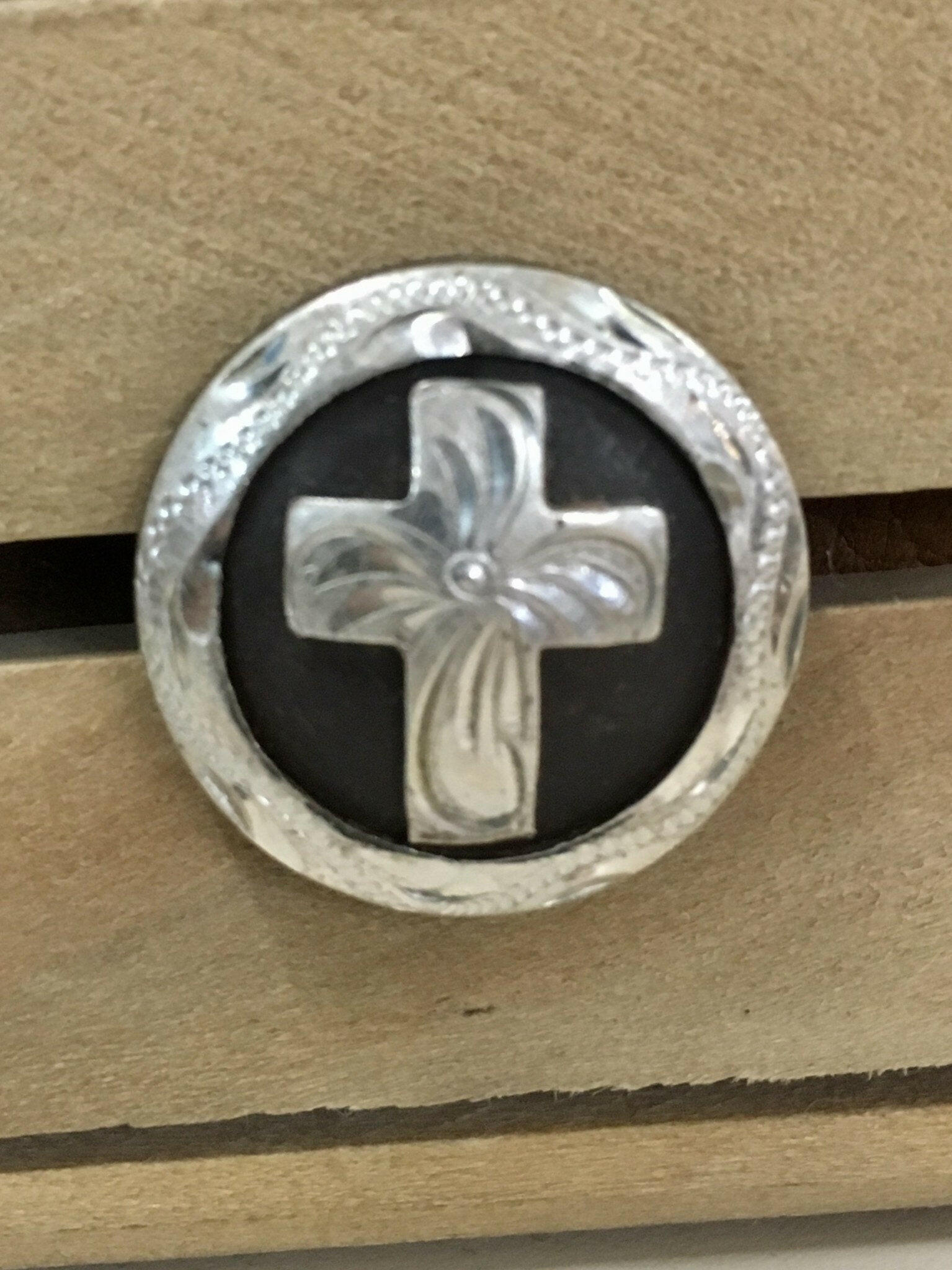 Medium Antique Silver Cross Screw Concho.