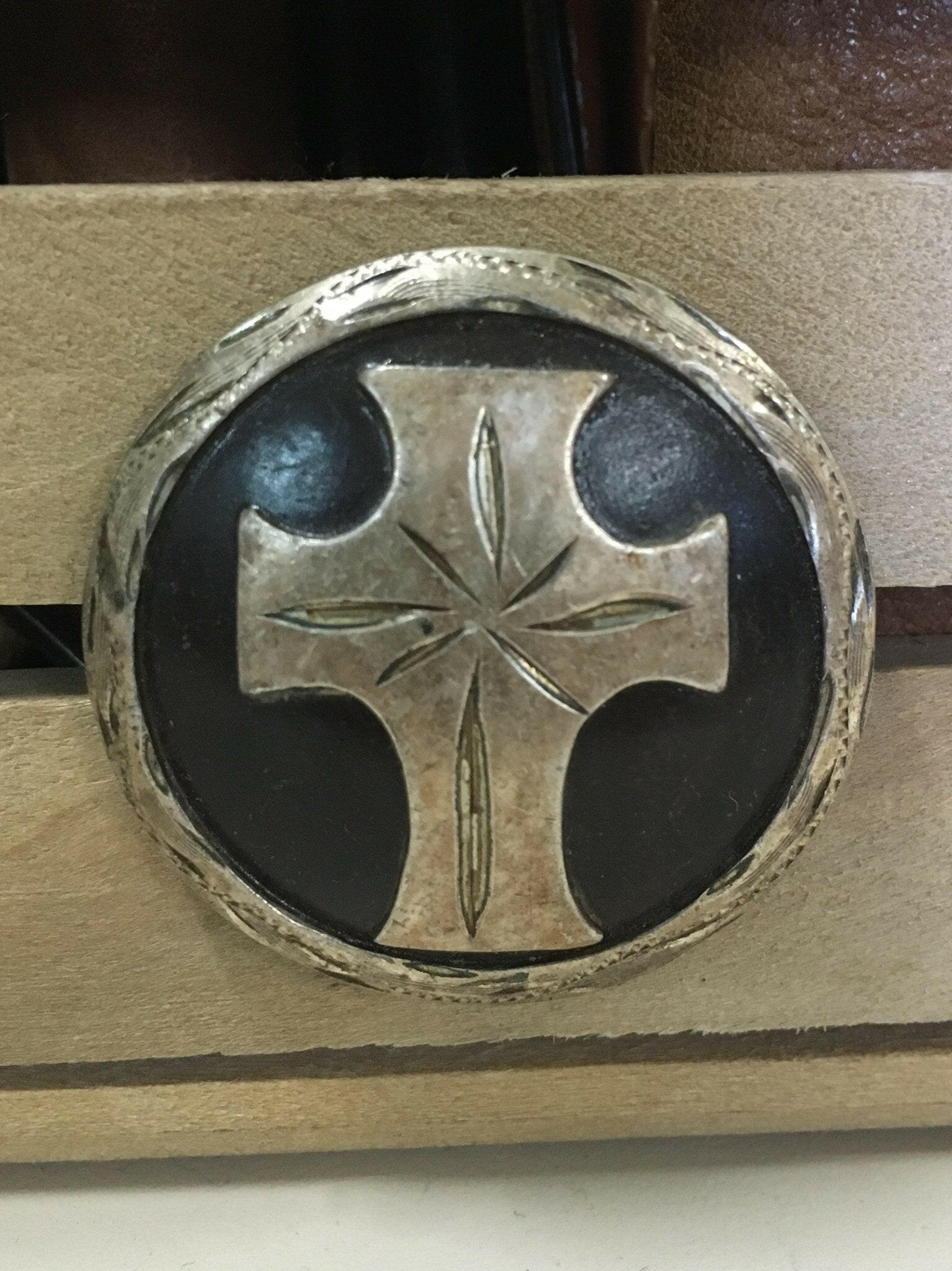 Large Antique Scalloped Cross Screw Concho.