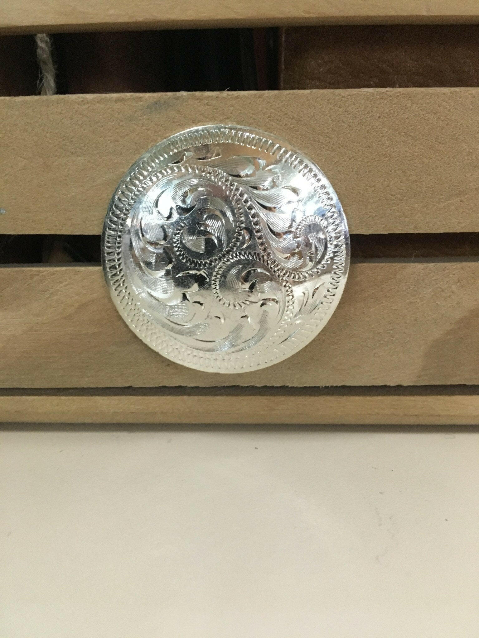 Large Silver Filigree Screw Concho.