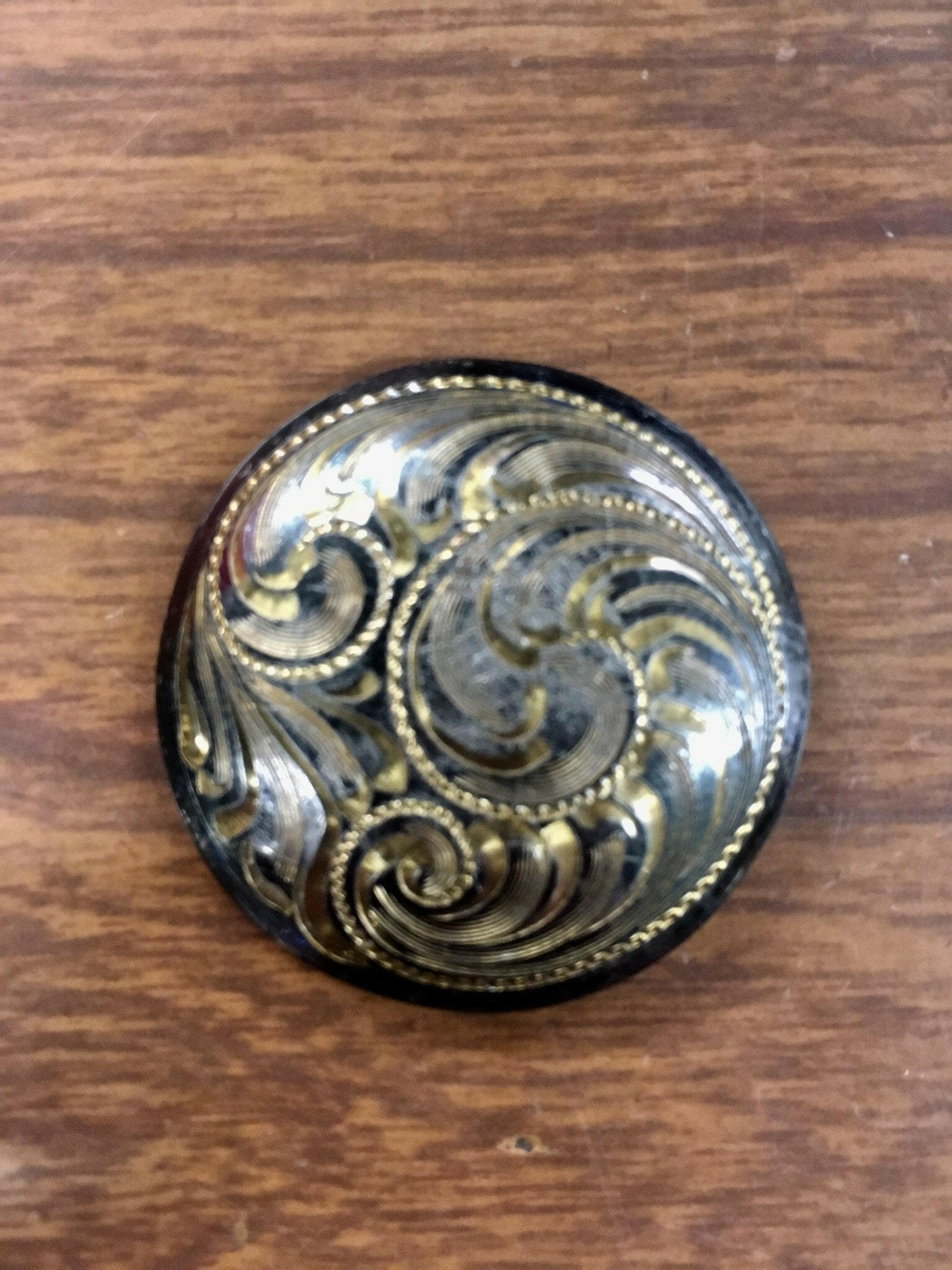 Large Dark Gold Engraved Filigree CS Concho.