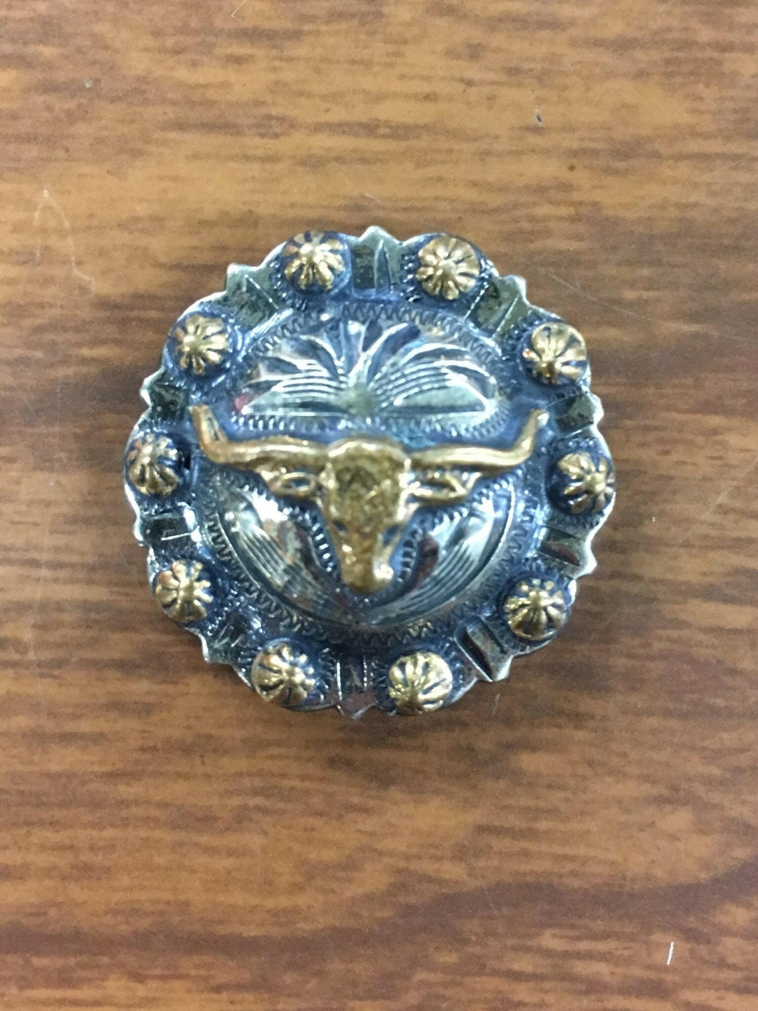 Small Antique Silver Berry Steer CS Concho.
