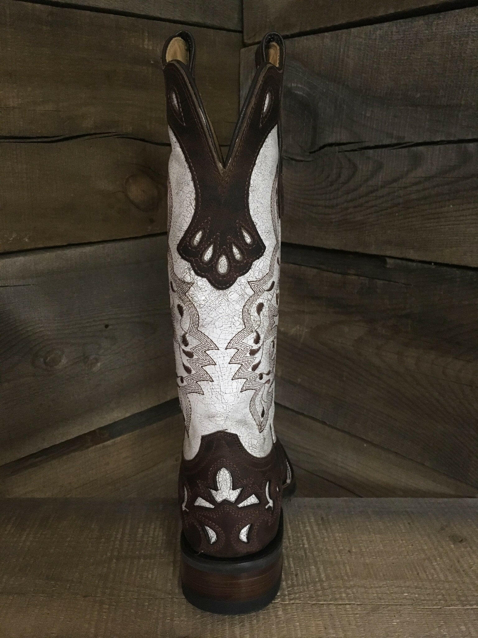 Cream Top Chocolate Saddle Vamp Boots.