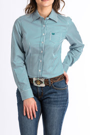 Cinch Women's Teal Striped Button Up Shirt MSW9164088