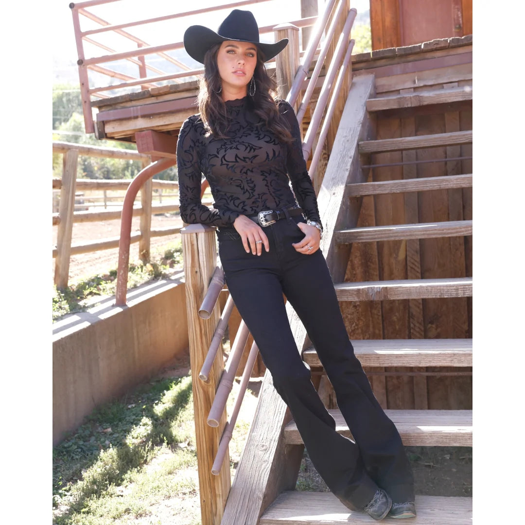 Cruel Girl Women's Black Burnout Sheer Top CTK7485006.